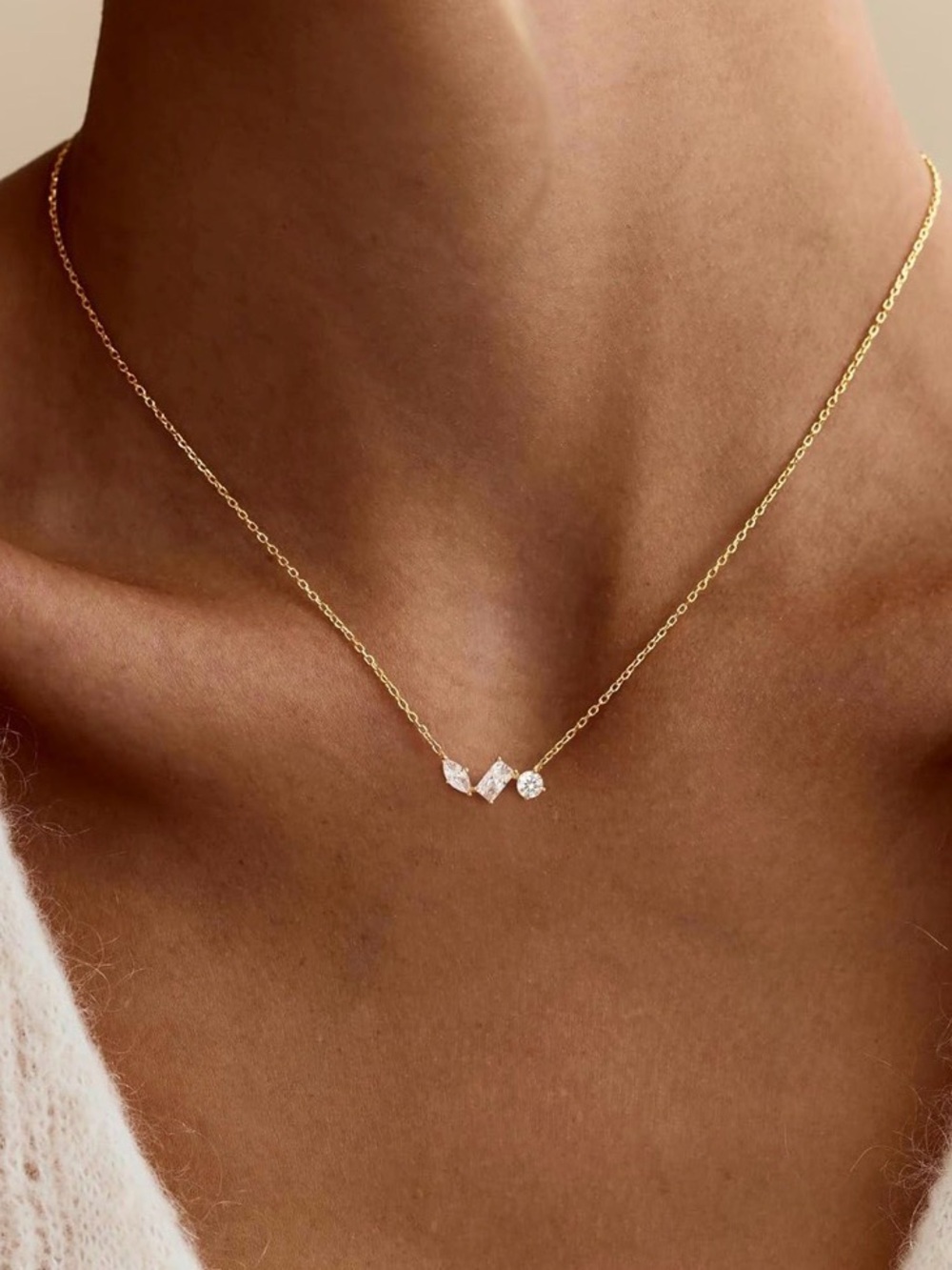 Delicate 14K Gold plated Necklace with Three Cubic Zirconia Accents